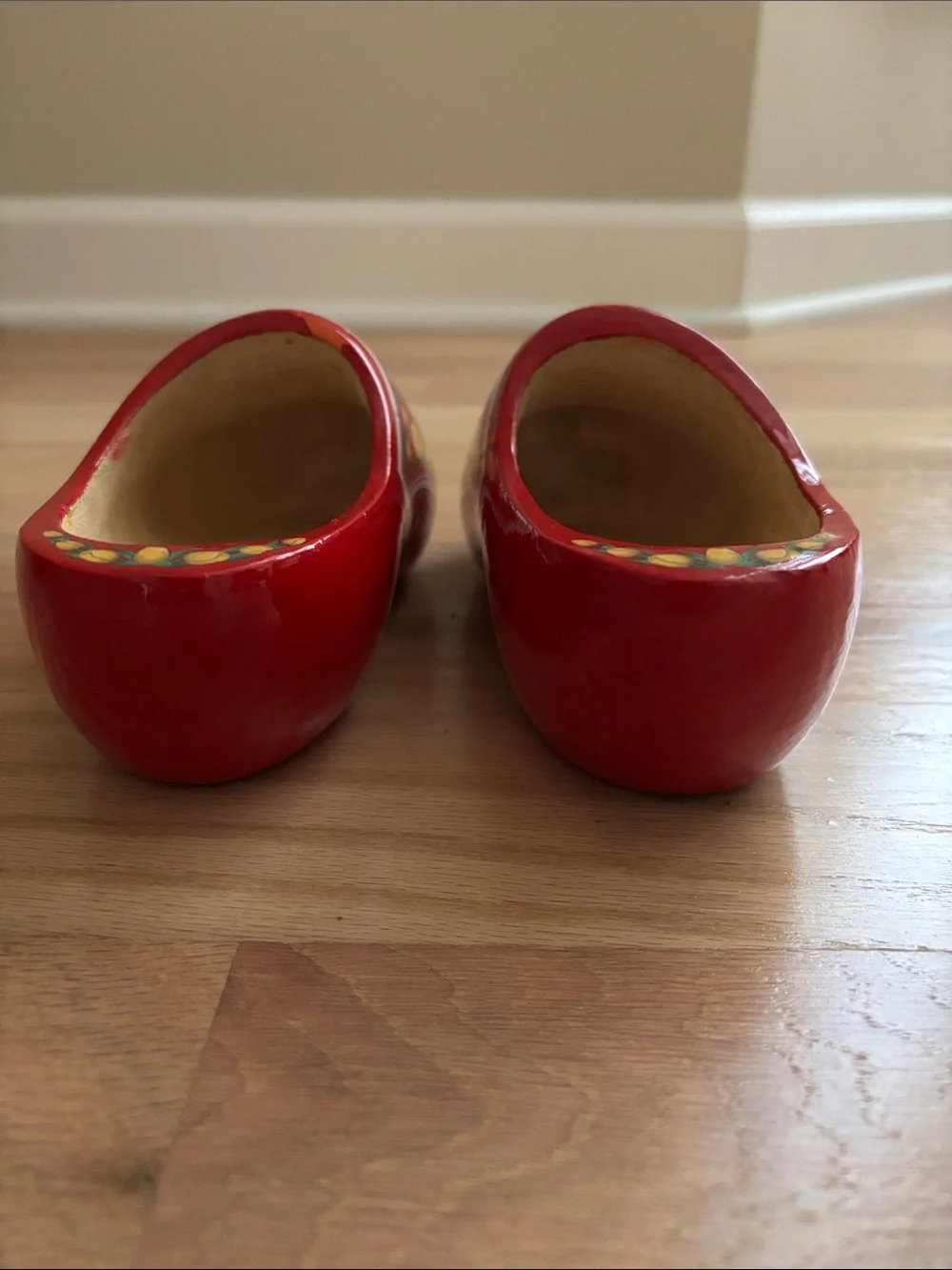 Kids Red Holland Wooden Clogs with Windmill Artwork